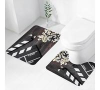 FEHWI Set Tappeti Bagno 2 Pezzi in Microfibra - Tappetino da Bagno Morbido e Antiscivolo - Durevole e Assorbente,Guardando il film. Ciak e popcorn su un tavolo di legno.