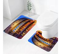 FEHWI Set Tappeti Bagno 2 Pezzi in Microfibra - Tappetino da Bagno Morbido e Antiscivolo - Durevole e Assorbente,Vista notturna degli edifici d'epoca del Colosseo di Roma