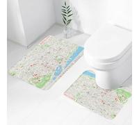 FEHWI Set Tappeti Bagno 2 Pezzi in Microfibra - Tappetino da Bagno Morbido e Antiscivolo - Durevole e Assorbente,Mappa, mappa delle strade di Barcellona, parchi, quartieri, attrazioni, decorativi