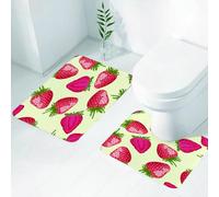 FEHWI Set Tappeti Bagno 2 Pezzi in Microfibra - Tappetino da Bagno Morbido e Antiscivolo - Durevole e Assorbente,Fragola intera, disegno ripetuto di fragole, piacevole motivo a fragola