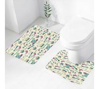 FEHWI Set Tappeti Bagno 2 Pezzi in Microfibra - Tappetino da Bagno Morbido e Antiscivolo - Durevole e Assorbente,Tè, modello di tè - confezione in acciaio e tè, festa del tè, rosa farfalla, verde
