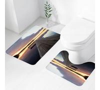 FEHWI Set Tappeti Bagno 2 Pezzi in Microfibra - Tappetino da Bagno Morbido e Antiscivolo - Durevole e Assorbente,Paesaggio, Serenità Tema rilassante Porto Molo Legno Rustico Immagine di Dawn Suns