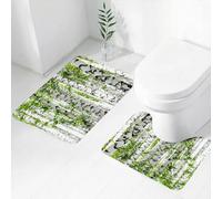 FEHWI Set Tappeti Bagno 2 Pezzi in Microfibra - Tappetino da Bagno Morbido e Antiscivolo - Durevole e Assorbente,Bosco, betulle nella foresta, fauna selvatica estiva, immagine a tema natura, blu,