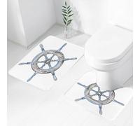FEHWI Set Tappeti Bagno 2 Pezzi in Microfibra - Tappetino da Bagno Morbido e Antiscivolo - Durevole e Assorbente, Illustrazione di una ruota di una nave in legno su sfondo bianco a vela