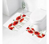 FEHWI Set Tappeti Bagno 2 Pezzi in Microfibra - Tappetino da Bagno Morbido e Antiscivolo - Durevole e Assorbente,Papavero rosso, un gruppo di fiori di papavero rosso brillante con steli verdi, su