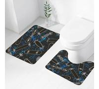 FEHWI Set Tappeti Bagno 2 Pezzi in Microfibra - Tappetino da Bagno Morbido e Antiscivolo - Durevole e Assorbente,skateboard con contorno bianco per ragazzo e ragazza su sfondo punteggiato da Blob