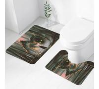 FEHWI Set Tappeti Bagno 2 Pezzi in Microfibra - Tappetino da Bagno Morbido e Antiscivolo - Durevole e Assorbente,Giovane mago con bastone magico e creatura gigante che si guardano nella foresta,