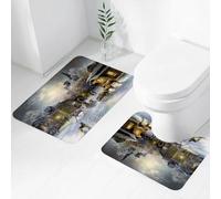 FEHWI Set Tappeti Bagno 2 Pezzi in Microfibra - Tappetino da Bagno Morbido e Antiscivolo - Durevole e Assorbente,Insieme di campagna, paesaggio invernale di una città occidentale
