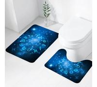 FEHWI Set Tappeti Bagno 2 Pezzi in Microfibra - Tappetino da Bagno Morbido e Antiscivolo - Durevole e Assorbente,Simboli zodiacali disposti in uno schema circolare, seduti su un cielo stellato, s
