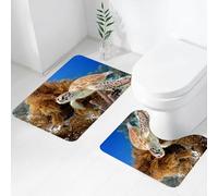 FEHWI Set Tappeti Bagno 2 Pezzi in Microfibra - Tappetino da Bagno Morbido e Antiscivolo - Durevole e Assorbente,Foto ravvicinata di tartaruga, barriera corallina e tartaruga marina nelle acque d