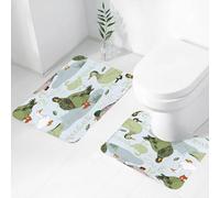 FEHWI Set Tappeti Bagno 2 Pezzi in Microfibra - Tappetino da Bagno Morbido e Antiscivolo - Durevole e Assorbente,Piacevole motivo di anatre in vari colori e pose, che cita lo sfondo azzurro