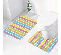 FEHWI Set Tappeti Bagno 2 Pezzi in Microfibra - Tappetino da Bagno Morbido e Antiscivolo - Durevole e Assorbente,Motivo arcobaleno allegro, estivo, a righe, in colori pastello