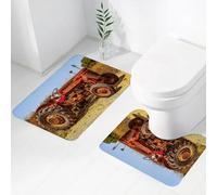 FEHWI Set Tappeti Bagno 2 Pezzi in Microfibra - Tappetino da Bagno Morbido e Antiscivolo - Durevole e Assorbente,Reliquie arrugginite dei campi, un trattore retrò arrugginito e usurato, che riech