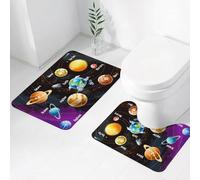 FEHWI Set Tappeti Bagno 2 Pezzi in Microfibra - Tappetino da Bagno Morbido e Antiscivolo - Durevole e Assorbente,Pianeta Universo Spazio, Solare Educativo Pianeti Nettuno Venere Mercurio Bambini