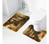 FEHWI Set Tappeti Bagno 2 Pezzi in Microfibra - Tappetino da Bagno Morbido e Antiscivolo - Durevole e Assorbente,Tovagliette lavabili, italiane, vecchio cortile Roma Italia Cafe Stüh