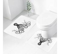 FEHWI Set Tappeti Bagno 2 Pezzi in Microfibra - Tappetino da Bagno Morbido e Antiscivolo - Durevole e Assorbente,Decorazione, illustrazione incisa d'epoca di una creatura marina a forma di polpo