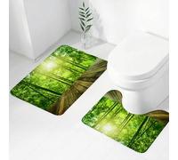 FEHWI Set Tappeti Bagno 2 Pezzi in Microfibra - Tappetino da Bagno Morbido e Antiscivolo - Durevole e Assorbente,Tranquilla piattaforma di legno, bambù e sole sul ponte di legno di un'oasi natura