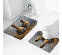 FEHWI Set Tappeti Bagno 2 Pezzi in Microfibra - Tappetino da Bagno Morbido e Antiscivolo - Durevole e Assorbente,Due oche nell'ambiente naturale mostrano piume uniche e si siedono su un bellissim