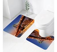 FEHWI Set Tappeti Bagno 2 Pezzi in Microfibra - Tappetino da Bagno Morbido e Antiscivolo - Durevole e Assorbente,New York, Manhattan Bridge con luci notturne sul fiume Hudson Brooklyn Immagine po