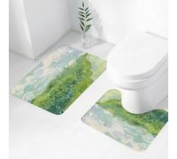 FEHWI Set Tappeti Bagno 2 Pezzi in Microfibra - Tappetino da Bagno Morbido e Antiscivolo - Durevole e Assorbente,Lo stile iconico di, un paesaggio verde lussureggiante con nuvole vibranti