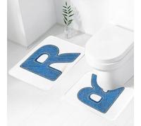 FEHWI Set Tappeti Bagno 2 Pezzi in Microfibra - Tappetino da Bagno Morbido e Antiscivolo - Durevole e Assorbente,Lettera R, modello di carattere alfabeto in stile denim retrò con lettera R maiusc