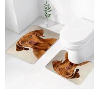 FEHWI Set Tappeti Bagno 2 Pezzi in Microfibra - Tappetino da Bagno Morbido e Antiscivolo - Durevole e Assorbente,Ritratto di un adorabile vizsla ungherese che guarda con curiosità la fotocamera,