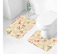 FEHWI Set Tappeti Bagno 2 Pezzi in Microfibra - Tappetino da Bagno Morbido e Antiscivolo - Durevole e Assorbente,Decorazione parigina, scarabocchio a tema cultura francese con cornetti, caffè, ca