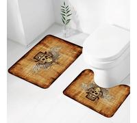 FEHWI Set Tappeti Bagno 2 Pezzi in Microfibra - Tappetino da Bagno Morbido e Antiscivolo - Durevole e Assorbente,Teschio, cilindro, occhiali e ali elementi steampunk e ali di piume teschio, tesch