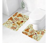 FEHWI Set Tappeti Bagno 2 Pezzi in Microfibra - Tappetino da Bagno Morbido e Antiscivolo - Durevole e Assorbente,Decorazione Western, motivo senza cuciture con cowboy del selvaggio West, sella pe