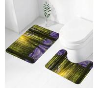 FEHWI Set Tappeti Bagno 2 Pezzi in Microfibra - Tappetino da Bagno Morbido e Antiscivolo - Durevole e Assorbente, Set, il sole illumina un tappeto di Bluebells Blooms Deep a Woodl