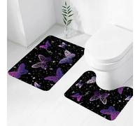 FEHWI Set Tappeti Bagno 2 Pezzi in Microfibra - Tappetino da Bagno Morbido e Antiscivolo - Durevole e Assorbente,Misteriosa luce stellare, farfalla viola che svolazza tra le stelle su sfondo nero