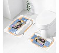 FEHWI Set Tappeti Bagno 2 Pezzi in Microfibra - Tappetino da Bagno Morbido e Antiscivolo - Durevole e Assorbente,Carlino, caricatura di un cane che fa il bagno con le bolle, fiore colorato, anima