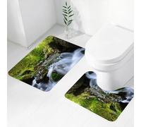 FEHWI Set Tappeti Bagno 2 Pezzi in Microfibra - Tappetino da Bagno Morbido e Antiscivolo - Durevole e Assorbente,Natura, parco nazionale con cascata che scorre nella foresta Immagine di Madre Ter