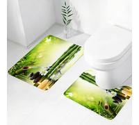 FEHWI Set Tappeti Bagno 2 Pezzi in Microfibra - Tappetino da Bagno Morbido e Antiscivolo - Durevole e Assorbente,Spa, meditazione e zen Foto di steli di bambù Candela e pietre di basalto Terapia