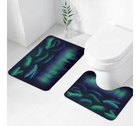 FEHWI Set Tappeti Bagno 2 Pezzi in Microfibra - Tappetino da Bagno Morbido e Antiscivolo - Durevole e Assorbente,Aurora boreale nel cielo notturno Effetto luci polari realistiche e colorate.