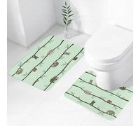FEHWI Set Tappeti Bagno 2 Pezzi in Microfibra - Tappetino da Bagno Morbido e Antiscivolo - Durevole e Assorbente,Acquerello tici bradipi appesi agli alberi modello disegnato a mano su un verde