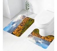 FEHWI Set Tappeti Bagno 2 Pezzi in Microfibra - Tappetino da Bagno Morbido e Antiscivolo - Durevole e Assorbente,Decorazioni medievali, antico borgo medievale con case in pietra nella valle. Foto