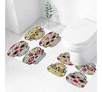 FEHWI Set Tappeti Bagno 2 Pezzi in Microfibra - Tappetino da Bagno Morbido e Antiscivolo - Durevole e Assorbente,L'arte scheletrica, un insieme di teschi colorati con motivi floreali e simbolici,