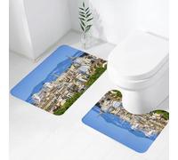 FEHWI Set Tappeti Bagno 2 Pezzi in Microfibra - Tappetino da Bagno Morbido e Antiscivolo - Durevole e Assorbente,“Paesaggio urbano romano, cupole iconiche e strutture storiche, all'orizzonte dell