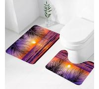 FEHWI Set Tappeti Bagno 2 Pezzi in Microfibra - Tappetino da Bagno Morbido e Antiscivolo - Durevole e Assorbente,Palme, spiaggia tropicale all'ombra al tramonto. Onde dell'oceano. Serenità nel pa