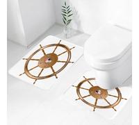 FEHWI Set Tappeti Bagno 2 Pezzi in Microfibra - Tappetino da Bagno Morbido e Antiscivolo - Durevole e Assorbente,Simbolo nautico dei pirati, timone di una nave classica, decorato con teschi e spa