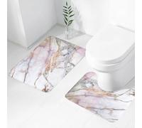 FEHWI Set Tappeti Bagno 2 Pezzi in Microfibra - Tappetino da Bagno Morbido e Antiscivolo - Durevole e Assorbente,Design in marmo, aspetto liscio, delicato motivo a strisce in rosa, bianco e marro