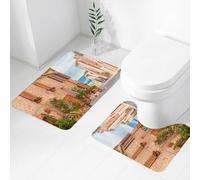 FEHWI Set Tappeti Bagno 2 Pezzi in Microfibra - Tappetino da Bagno Morbido e Antiscivolo - Durevole e Assorbente,Set Wanderlust, centro storico medievale in Toscana, centro storico mediterraneo