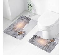 FEHWI Set Tappeti Bagno 2 Pezzi in Microfibra - Tappetino da Bagno Morbido e Antiscivolo - Durevole e Assorbente,Parco invernale, alberi innevati e panchine creano una scena tranquilla nel parco