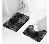 FEHWI Set Tappeti Bagno 2 Pezzi in Microfibra - Tappetino da Bagno Morbido e Antiscivolo - Durevole e Assorbente,Paesaggio di alberi spogli in bianco e nero, reso luminoso da un'enorme luna
