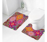 FEHWI Set Tappeti Bagno 2 Pezzi in Microfibra - Tappetino da Bagno Morbido e Antiscivolo - Durevole e Assorbente,Motivi di mandala artistici marocchini e vibranti in quadrati orientali,