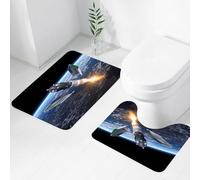 FEHWI Set Tappeti Bagno 2 Pezzi in Microfibra - Tappetino da Bagno Morbido e Antiscivolo - Durevole e Assorbente,Le astronavi volano sulla terra, i veicoli ferroviari bruciano propulsione sul nos