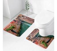 FEHWI Set Tappeti Bagno 2 Pezzi in Microfibra - Tappetino da Bagno Morbido e Antiscivolo - Durevole e Assorbente,Venezia, canale d'acqua panoramico e vecchi edifici storici, case, muri in mattoni