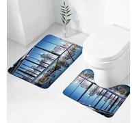 FEHWI Set Tappeti Bagno 2 Pezzi in Microfibra - Tappetino da Bagno Morbido e Antiscivolo - Durevole e Assorbente,Edifici moderni per uffici con foto di immagini vetrate, marrone verde,