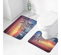 FEHWI Set Tappeti Bagno 2 Pezzi in Microfibra - Tappetino da Bagno Morbido e Antiscivolo - Durevole e Assorbente,Decorazioni invernali, paesaggio innevato nella luce cupa